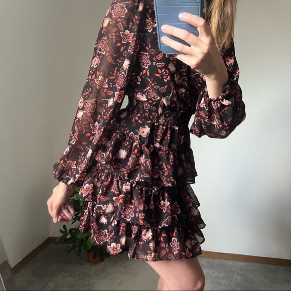 Express Long Sleeve Paisley Ruffle skirt Dress size XXS - Picture 5 of 15